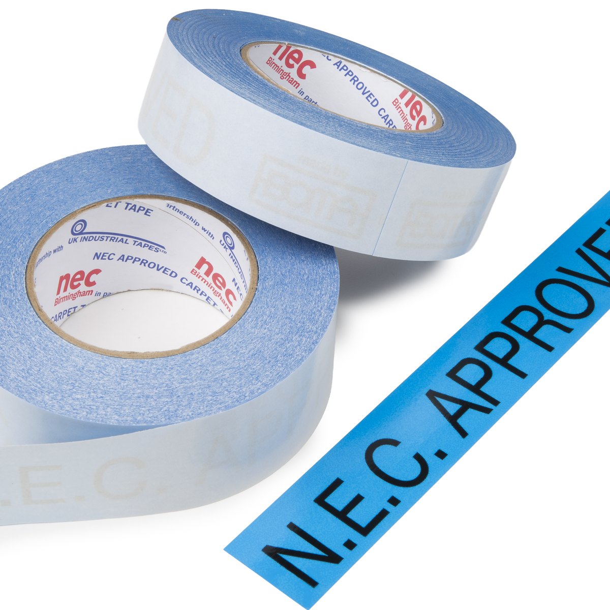 Nastro biadesivo per moquette approvato NEC, gamma Rotoli di nastro biadesivo per moquette approvato NEC nelle due larghezze